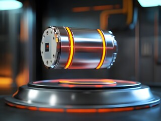 Poster - A futuristic floating energy device in a high-tech environment, showcasing advanced design and innovation.