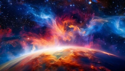 vibrant cosmic nebula with swirling gases and bright stars in a stunning display of color and light
