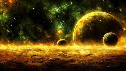 Poster - A Colorful Nebula And Planets Across A Starry Cosmos