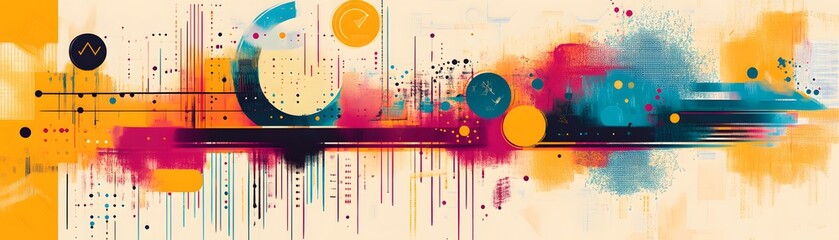 Poster - A vibrant abstract design featuring colorful splashes and geometric patterns. This artwork evokes creativity and modernity, perfect for various digital and print applications.