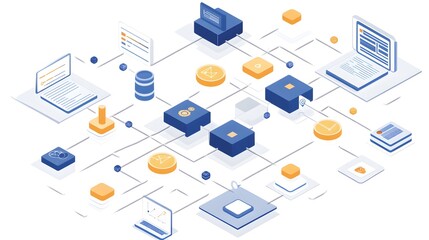 Poster - An abstract illustration of a digital network, featuring interconnected devices, data nodes, and a seamless flow of information. Perfect for technology and innovation themes.