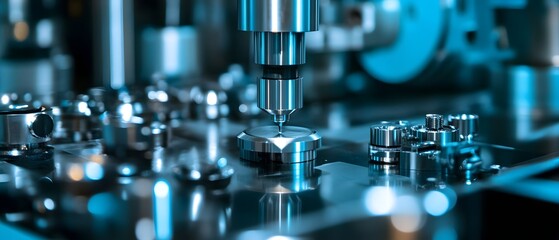 Poster - close-up of precision machinery components showcasing modern manufacturing technology and engineerin