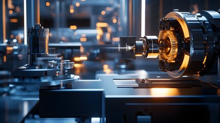 Poster - Close-up view of advanced machinery with glowing components in a modern industrial setting.
