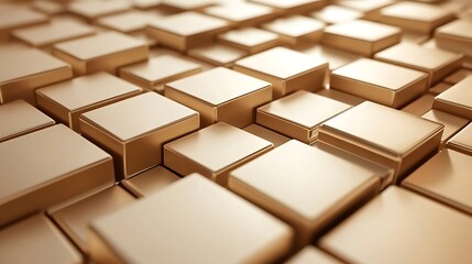 Poster - Golden Cubes Arranged in a Pattern Forming a Repeating Geometric Design
