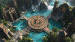 © Thiago - A mesmerizing architectural layout of a central compass-like island, hinting at ancient mystical significance and hidden secrets waiting to be uncovered. Hidden Connections. Illustration