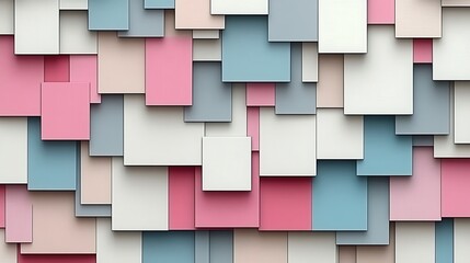 Poster - Abstract design displaying overlapping squares in different pastel colors