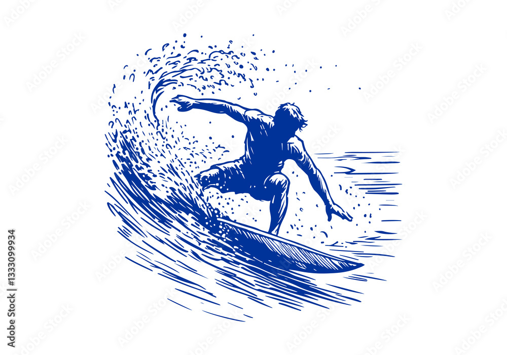 Surfer hand drawn sketch vector illustration Stock Vector | Adobe Stock