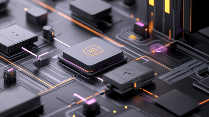 Poster - Blockchain composition. Cryptography anonymous cryptocurrency payments 3d concept platform composite currency analyst pay. Secure connection crypto electronic cash paying isometric  illustration