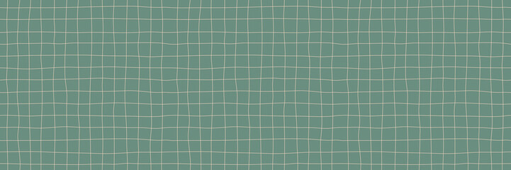 Leinwandbilder - Pattern with Line Grid. Hand-Drawn Vector Seamless Texture with Checker. Green Background with Geometric Square. Cute and Simple Checker Bg