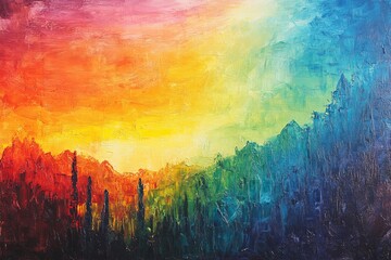 Poster - Vibrant Sunset Landscape Painting Colorful Sky Artistic Impressionism Oil Texture Rich Hues Dramatic Light Abstract Modern Art Beautiful Nature Scene 