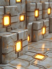 Aufkleber - Illuminated modular marble blocks creating a futuristic architectural design