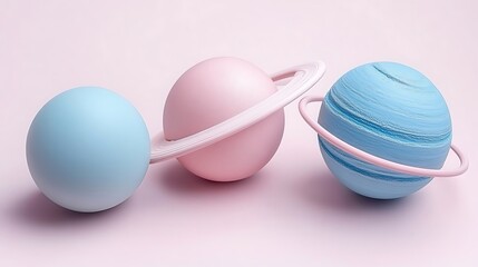 Poster - Three colorful spherical celestial objects with pastel ring features