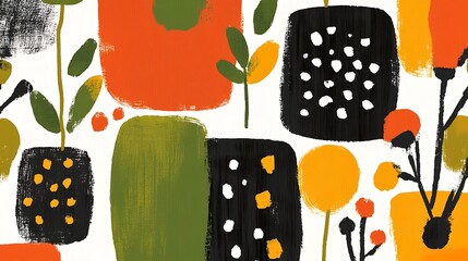 Poster - Colorful abstract art shows various shapes of stylized plants growing
