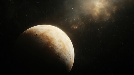 beige and brown planet in dark space with nebula