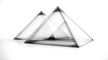 Poster - Two transparent pyramid shapes are shown over a white surface