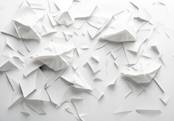 Poster - Abstract Paper Texture with Crumpled and Torn White Sheets on Light Background for Innovative Design Projects and Creative Concepts