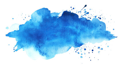 Wall Mural - one single light blue watercolor aquarelle abstract splash stain isolated on white or transparent ba