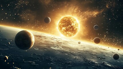 Wall Mural - Stunning 3D Rendering of the Sun and Planets in the Solar System