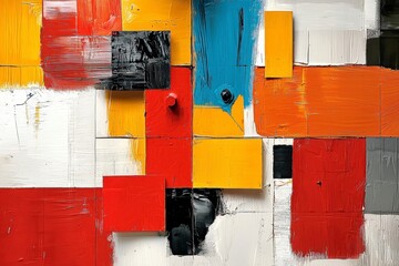 Poster - Abstract Colorful Rectangular Composition in Red, Yellow, and Blue