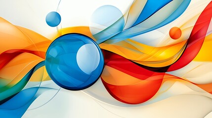 Poster - Abstract Colorful Waves and Glossy Sphere Digital Art