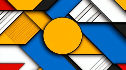 Poster - Abstract Geometric Pattern with Bold Yellow, Blue, and Red Shapes