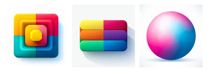 Aufkleber - Colorful shapes illustration includes stacked squares, rounded rectangles and a gradient sphere. Geometric shapes design elements.