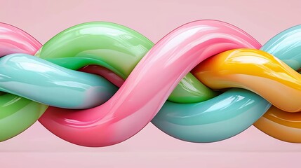 Poster - Abstract Pastel Strands Knot Glossy 3D Render on Pink Background