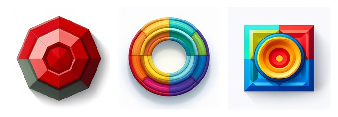 Aufkleber - three-dimensional shapes including an octagon, a circle, and a square are displayed in vibrant color