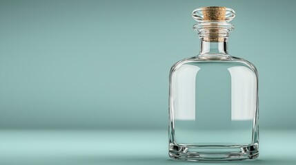Poster - Clear Glass Bottle with Cork Stopper on Light Teal Background