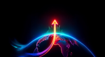 Aufkleber - luminous arrow ascends from a stylized globe against a dark backdrop, representing global progress a