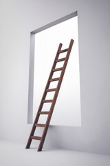 Poster - Elegant Wooden Ladder Leading to an Open Window in a Minimalist Setting