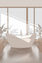 Poster - Minimalist Bathing Space with Elegant Bathtub and Natural Light