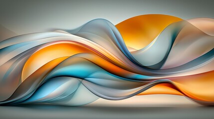 Poster - Flowing Abstract Waves in Soft Blue and Gold Tones with a Smooth Gradual Texture
