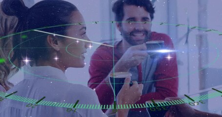 Poster - Drinking coffee together, people using digital radar animation overlay technology
