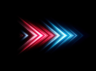 Poster - a vibrant glowing arrow points right, featuring a dynamic blend of red and blue hues against a stark