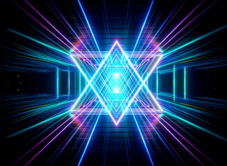 Aufkleber - abstract geometric design featuring bright neon lights that form a triangle and radiate outwards aga