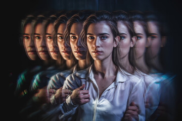 Poster - Introspective Young Woman with Blurred Motion Effect in Soft Lighting