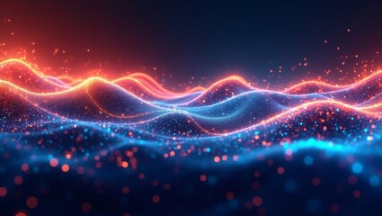Aufkleber - glowing digital waves of red and blue light create a vibrant background with glittering particles, and the dynamic and energetic style is perfect for representing innovation and technology
