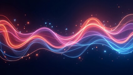 Aufkleber - glowing wavy lines of vibrant colors and particles on a dark backdrop, creating an abstract and dynamic design