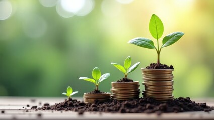 Poster - growing plants with coins symbolize financial growth, investment, and savings
