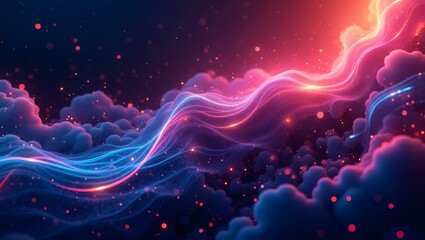 Poster - a mesmerizing cosmic illustration featuring flowing streams of vibrant colors and fluffy clouds 