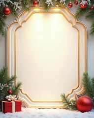 Poster - a Christmas-themed decorative frame with ornaments and a gift box. Perfect for holiday greetings and festive designs