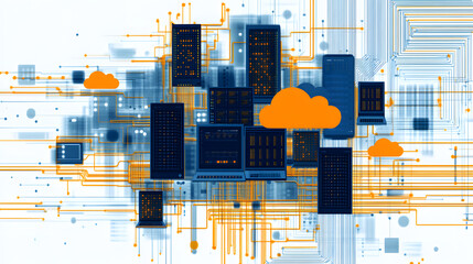 Poster - Abstract Digital Cityscape with Cloud Computing and Technology Lines