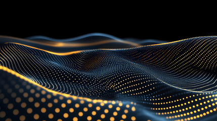 Fototapete - Abstract Digital Wave Pattern with Glowing Dots in Dark Background