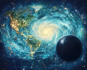 earth for galaxy, planet, cosmic swirl.