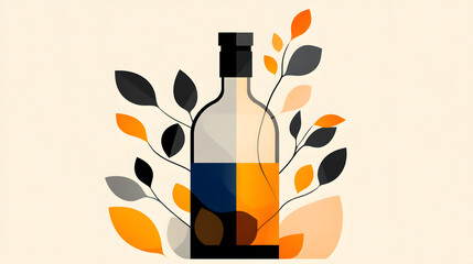 Poster - Abstract illustration of a bottle with leaves in warm tones