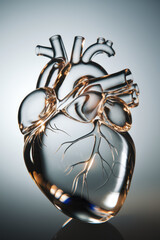 Poster - Elegant Glass Heart Sculpture with Intricate Veins and Glowing Highlights