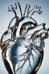 Poster - Intricate Glass Heart Sculpture with Reflective Surfaces and Light Transparency