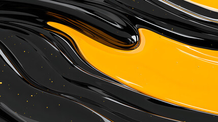 Poster - Abstract Swirling Black and Yellow Liquid Paint Background Texture