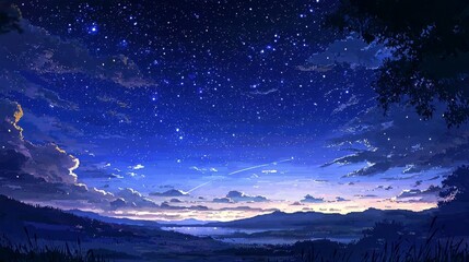 Wall Mural - Experience the charm of a pixelated starry sky with shimmering stars.